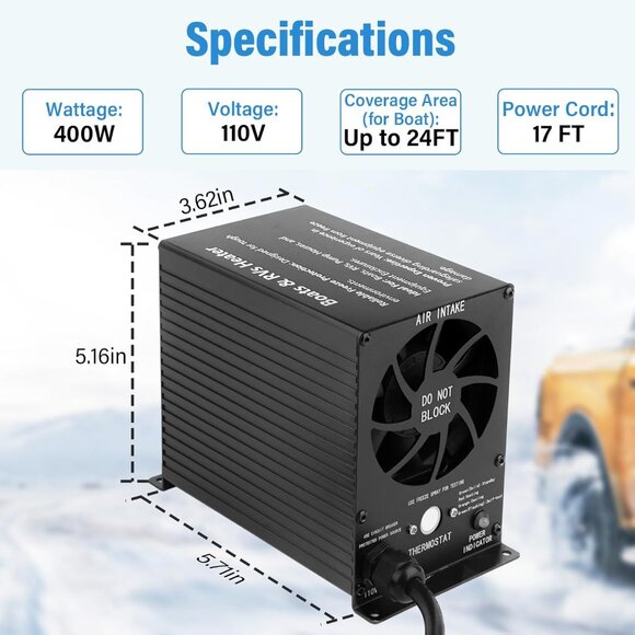 Boat Engine Compartment Heater, 400W Bilge Heater with Thermostat and Self-Regul - Picture 2 of 8